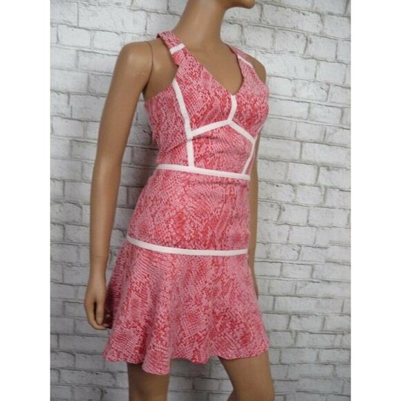 $297 Parker Yonkers Snakeskin Red V-neck Fit & Flare Cutout Back Dress Small NWT - Picture 4 of 9